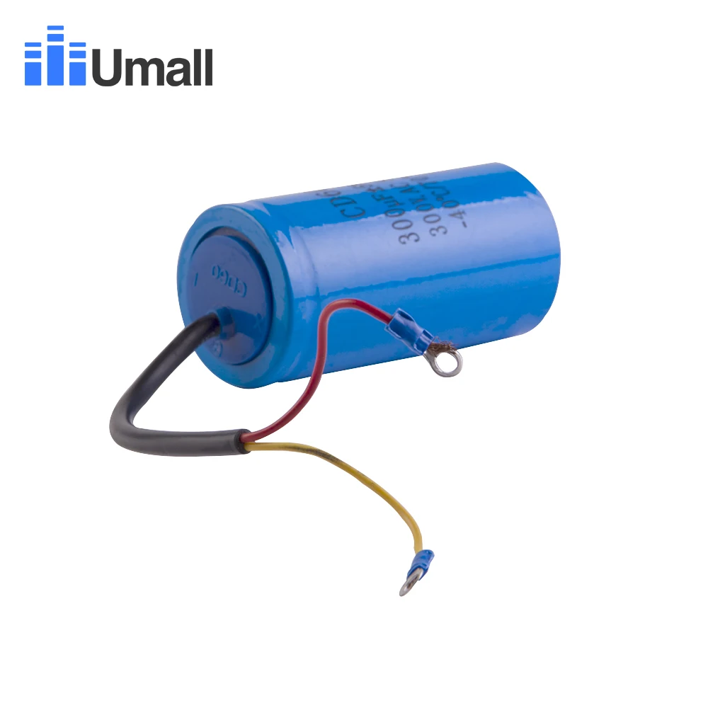 CD60 300 мкФ 300V AC Пусковой конденсатор для сверхмощного электрического двигателя Воздушный компрессор красный желтый два провода