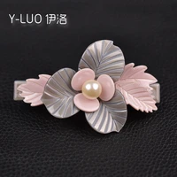 women hair accessories pearl leaf flower hair clip pink vintage hair barrette for girls