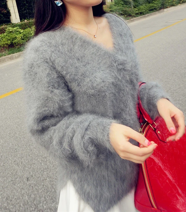 Женский свободный пуловер с v-образным вырезом толстый кашемировый свитер