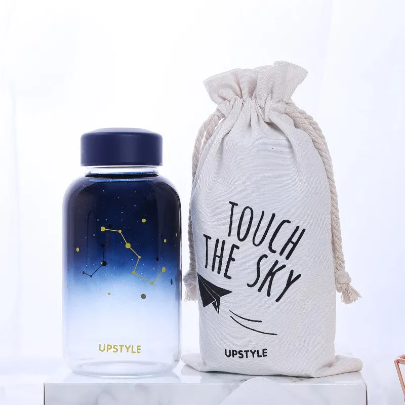 Clear Night 600ml Креативная стеклянная бутылка для воды градиентного цвета с рукавом, милые бутылки с оленем и дельфином, 600 мл, Спортивная бутылка для влюбленных Zakka - Цвет: Clear Night 600ml