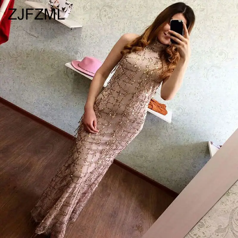 Женское вечернее платье с кисточками ZJFZML длинное облегающее блестками на