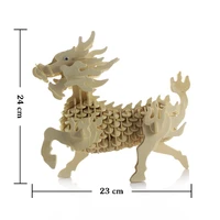 3d wooden three dimensional jigsaw puzzle toys for children diy handmade wooden model of a small animal unicorn 2021
