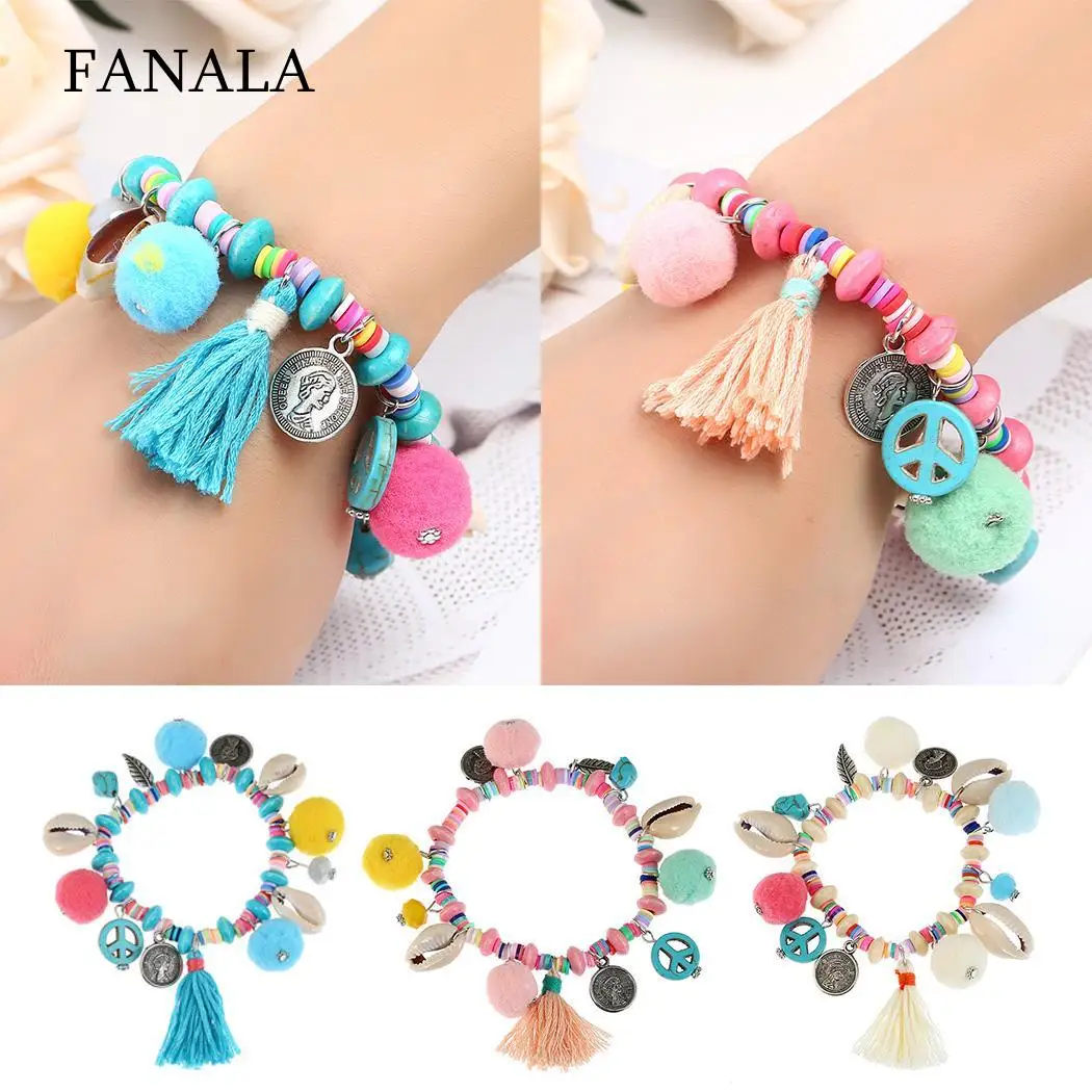 Богемия Шарм Этническая основа Браслеты для Для женщин Смола бисера кисточкой и