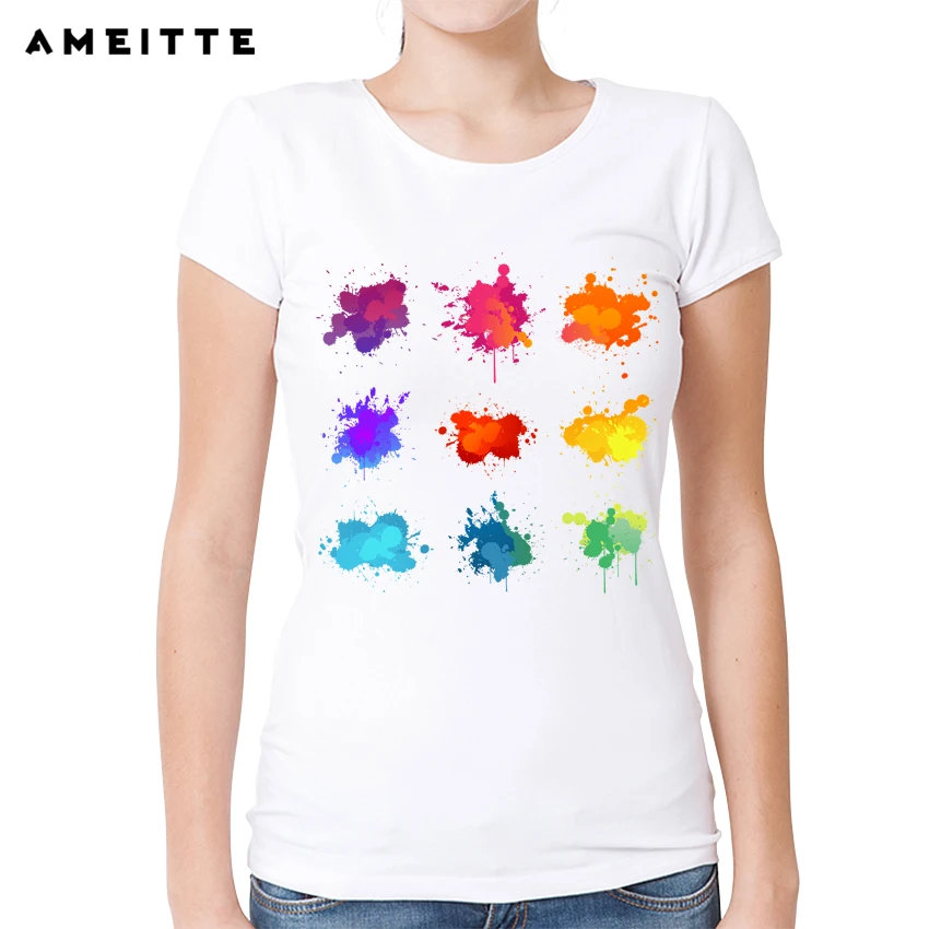 2019 AMEITTE цветной пигмент брызг дизайн футболка женская хипстерская белая с