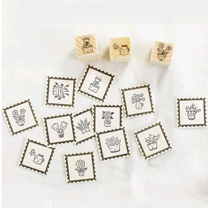 ZQSPFAFA Hand-painted Pattern Stamp Cute Flower DIY Scrapbook Decoration 2017 Fashion Brand Geometric Square Wooden Set | Канцтовары для