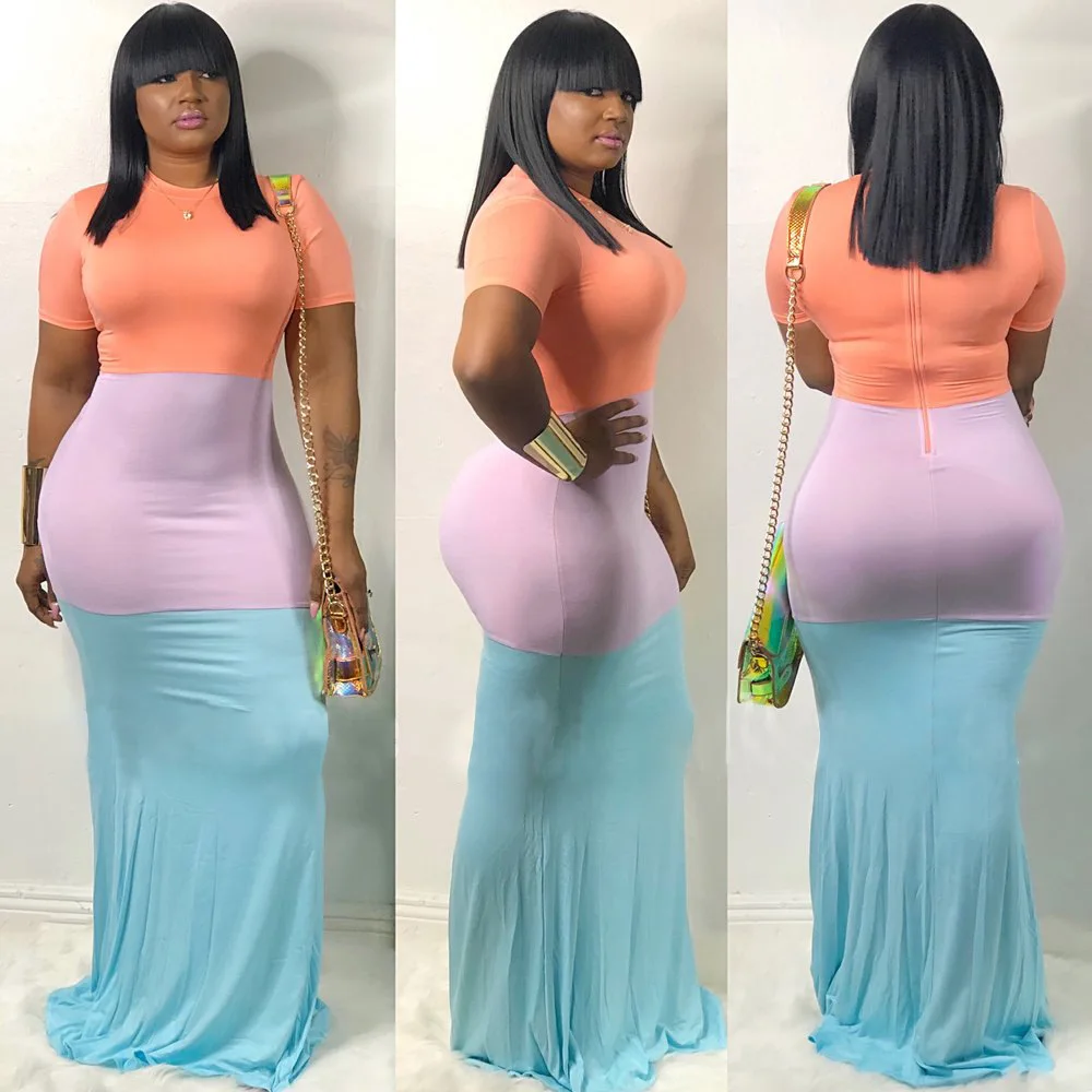 Женское платье макси Bodycon пэчворк с высокой талией сексуальное длинное эластичное летнее модное ночной клуб одежда пакет бедра халаты туника плюс размер