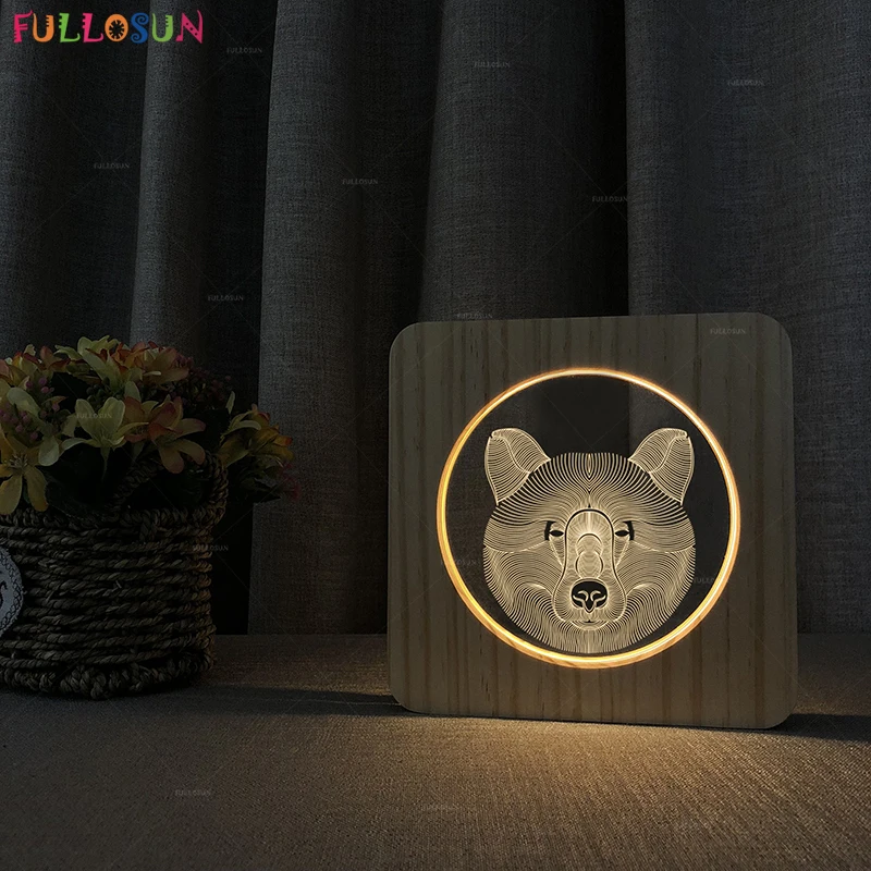 FULLOSUN 3D визуальный дерево, акрил светильник светодиодный животного Ночник Новинка СВЕТОДИОДНЫЙ декоративные Спальня лампы для детей настольная лампа