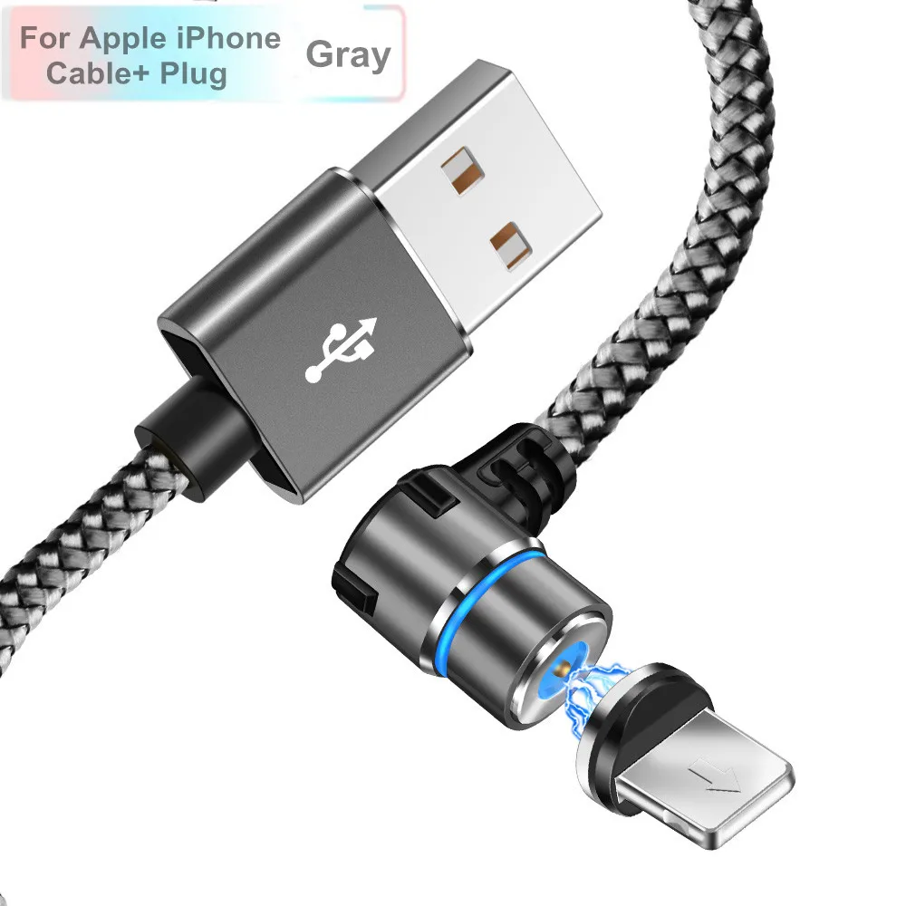 OLAF светодиодный магнитный кабель USB 90 градусов для iPhone XS samsung S9 Xiaomi huawei Быстрая зарядка Магнитный Micro usb type c кабель usbc - Цвет: Gray For iPhoneCable