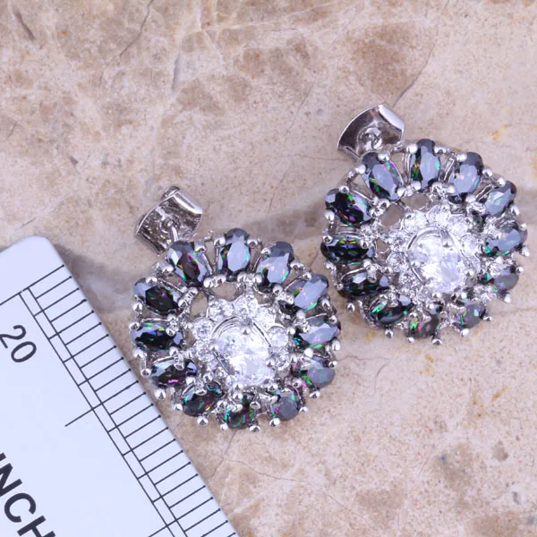 Блестящий Радужный Мистик Белый CZ Посеребренные Ювелирные наборы серьги кулон