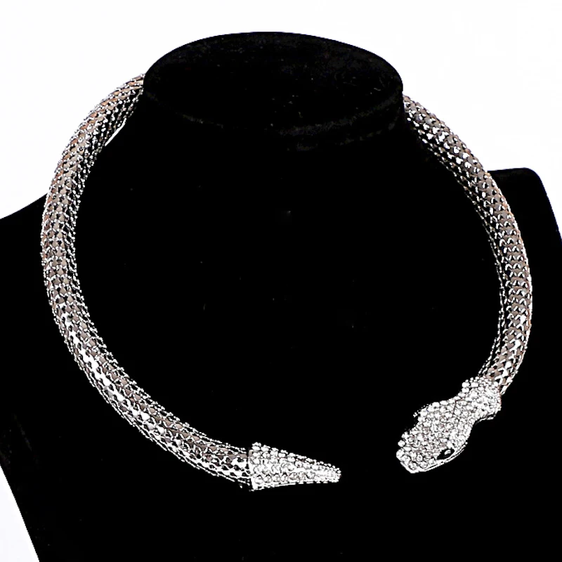 Позолоченное и посеребренное ожерелье-змейка Колье женское колье Femme Bijoux Black Gun короткое колье, цепочка с кристаллами