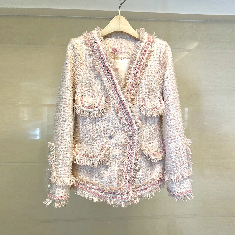 Женские твидовые блейзеры и куртки высокого качества Роскошные Подиумные модные дизайнерские Бусы Женские Короткие пальто зимняя верхняя одежда женская