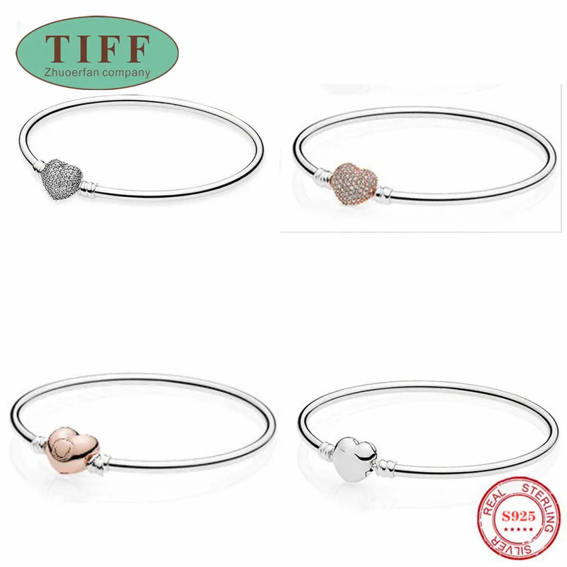 TIF pan 925 пробы серебряный браслет. Розовое золото сердце Застежка Шарм оригинальные ювелирные изделия Роскошные модные женские подарок