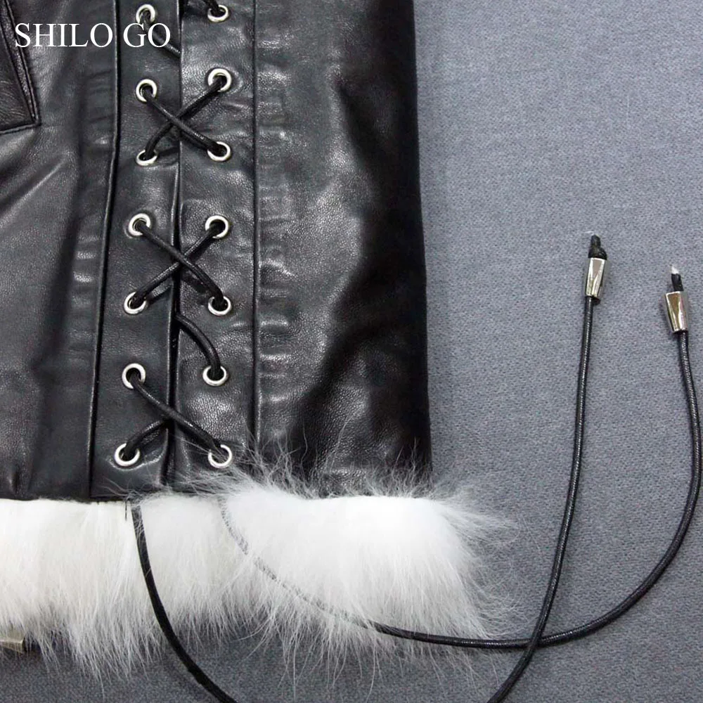 

Fur Jacket Womens Winter Fashion laple whole real Fox Fur lining fur coat sheepskin genuine leather locomotive jacket
