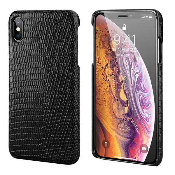 Black Чехол Из Натуральной Кожи Ящерицы для iphone X XS XR XS Max для iphone 11 Pro MAX для iphone 6s 7 8 plus задняя крышка из натуральной кожи - Цвет: Black