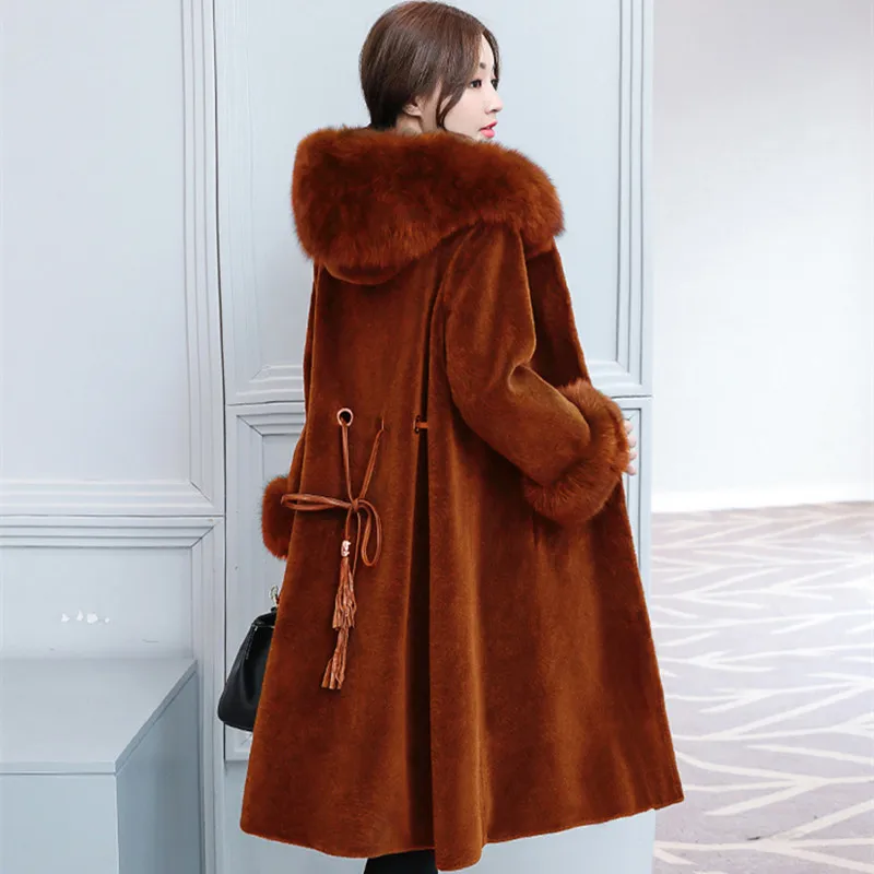 Новинка 2019 зимнее Женское шерстяное пальто верхняя одежда из овчины цельный