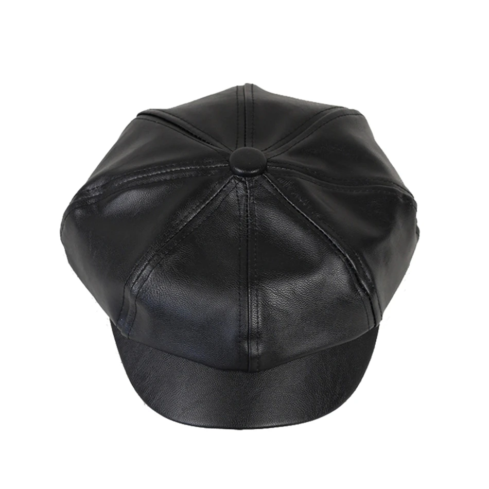 BUTTERMERE Кепка Newsboy из искусственной кожи, женская кепка Гэтсби, красная элегантная британская Мужская Весенняя Классическая винтажная Кепка для художников, плоская кепка s и головные уборы - Цвет: black