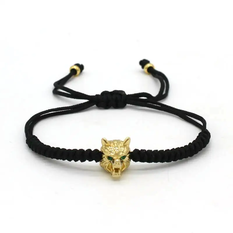 Мужской браслет в стиле панк с волчьей головкой Lucky Red Rope плетеный макраме ручная
