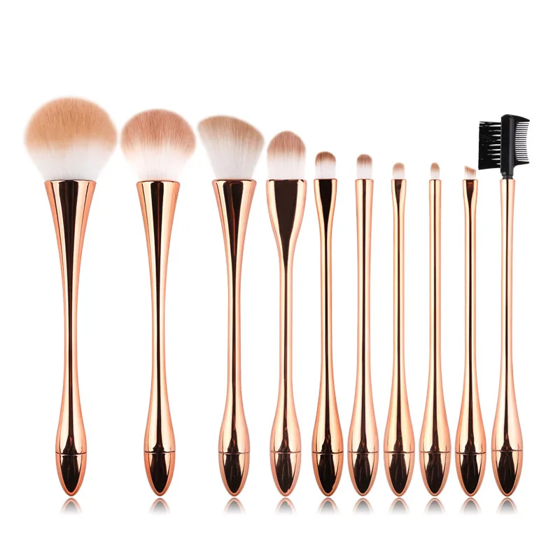 rose gold no bag Бренд Zoreya, 10 шт., розовое золото, роскошные кисти для макияжа, набор, высокое качество, синтетические волосы, большая пудра, угловая кисть для бровей, тени для век, набор кистей - Handle Color: rose gold no bag