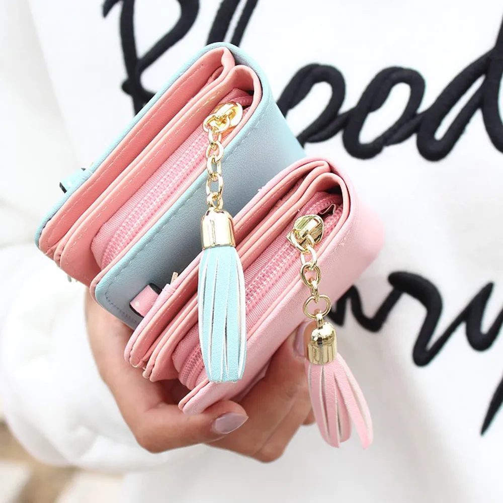 carteras mujer, женские кошельки, Дамская мода, подвеска в виде кошки, миниатюрный магический двойной кожаный кошелек, Женский держатель для карт, кошелек