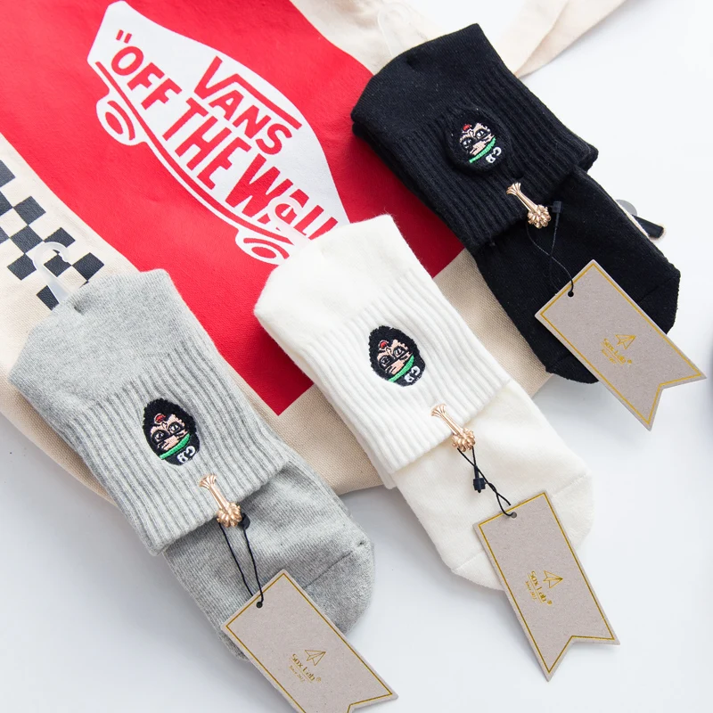 Winter Individuality Embroidery Pattern Extra Thick Towel Hipster Couple Sock Fashion Harajuku style Long Sox with Terry for men | Мужская