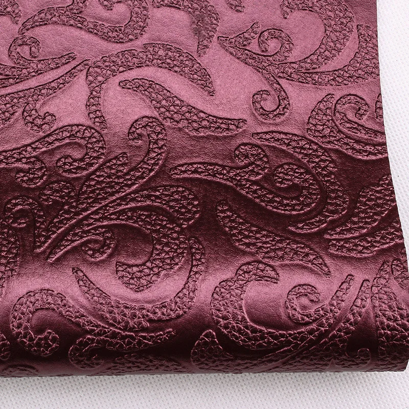 Lychee Life A4 Embossed Stripe Printed Faux Leather Fabric Floral Synthetic Leather DIY Sewing Material for Handbags