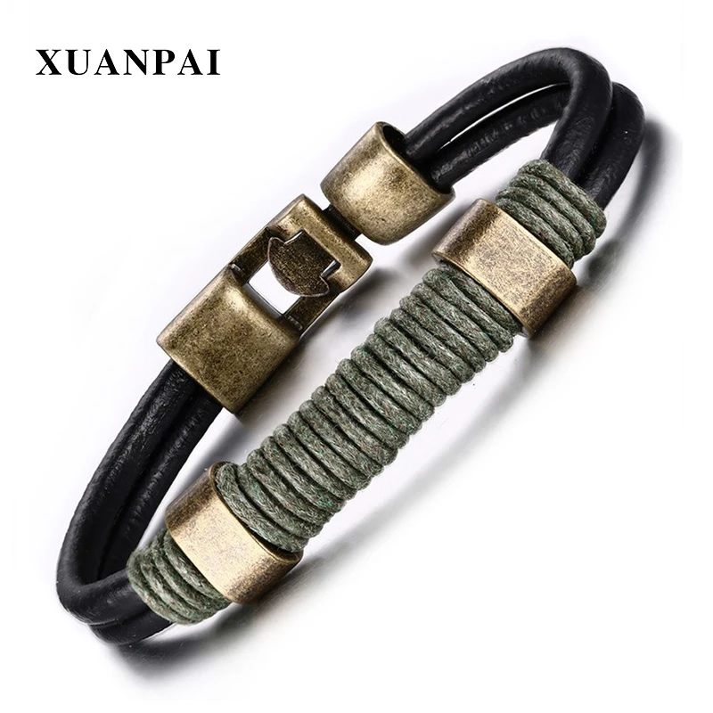 XUANPAI Мужской винтажный кожаный браслет на запястье цепочка мужской турецкий
