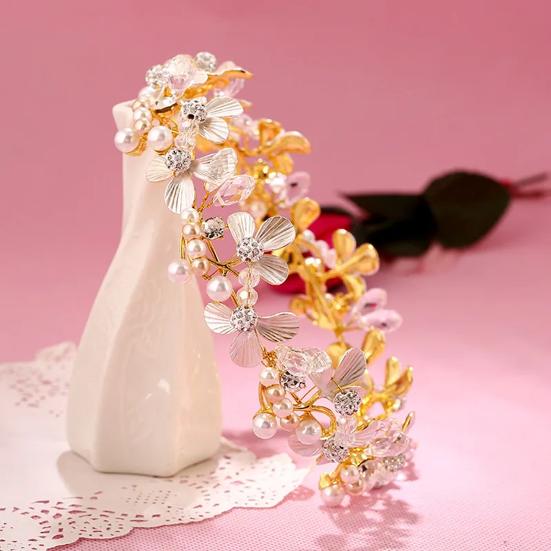 Резинки для волос CC tiaras роскошные золотые Цветочные бусины кристаллы жемчужные