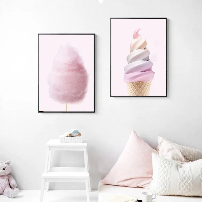 Скандинавский холст художественный принт милый розовый Зефир мороженое для