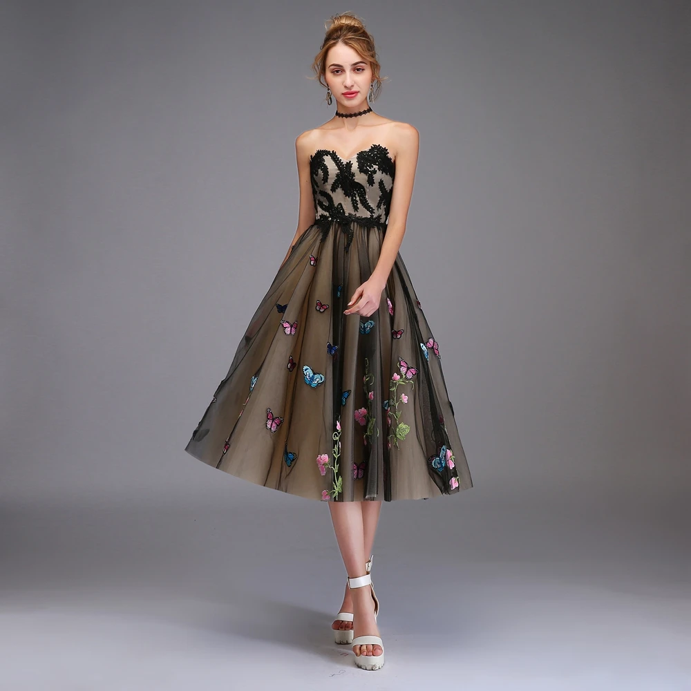 SSYFashion Новое короткое коктейльное платье милое без бретелек рукавов А силуэт