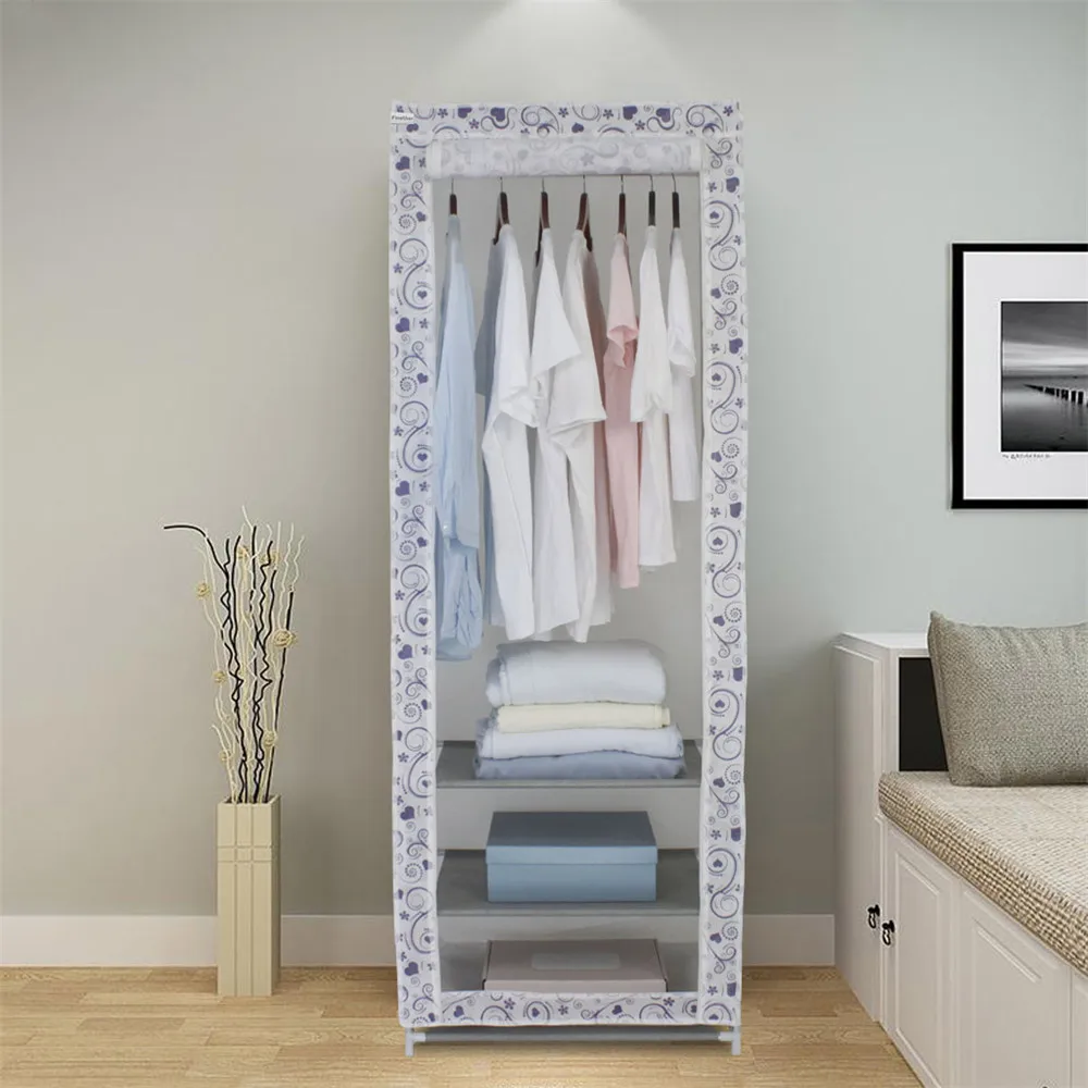 Finether Polycotton одиночный шкаф, ткань Анти-пыль Усиленная стальная рама Легкая разборка комбинированный гардероб хранение складной