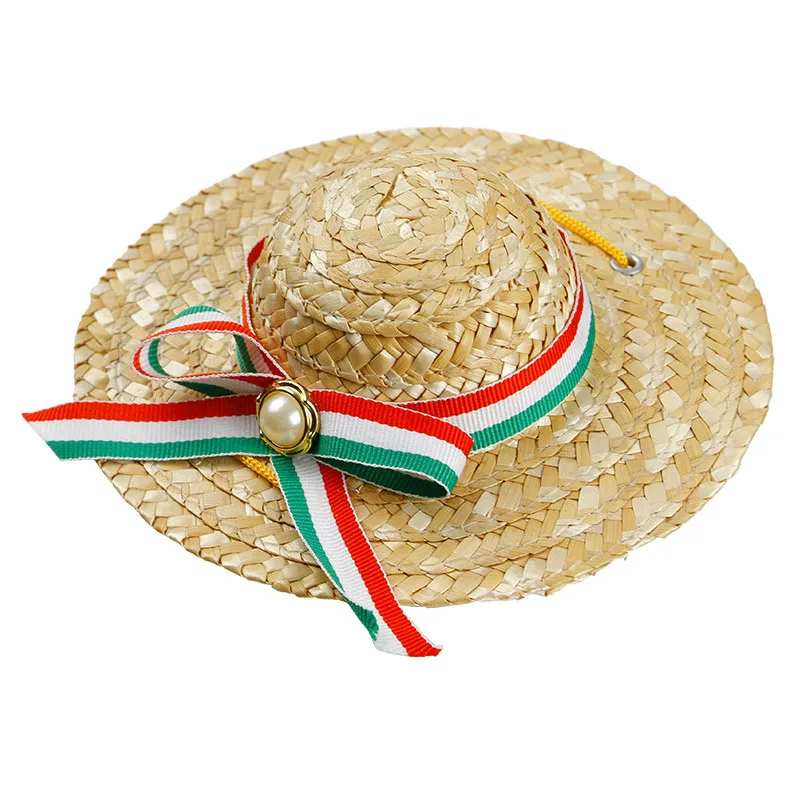 Red White Green Соломенные шляпы для собак, летняя шапка для собак, Гавайский стиль, сомбреро, кошачьи шапки, аксессуары в виде животных S/M/L - Color: Red White Green