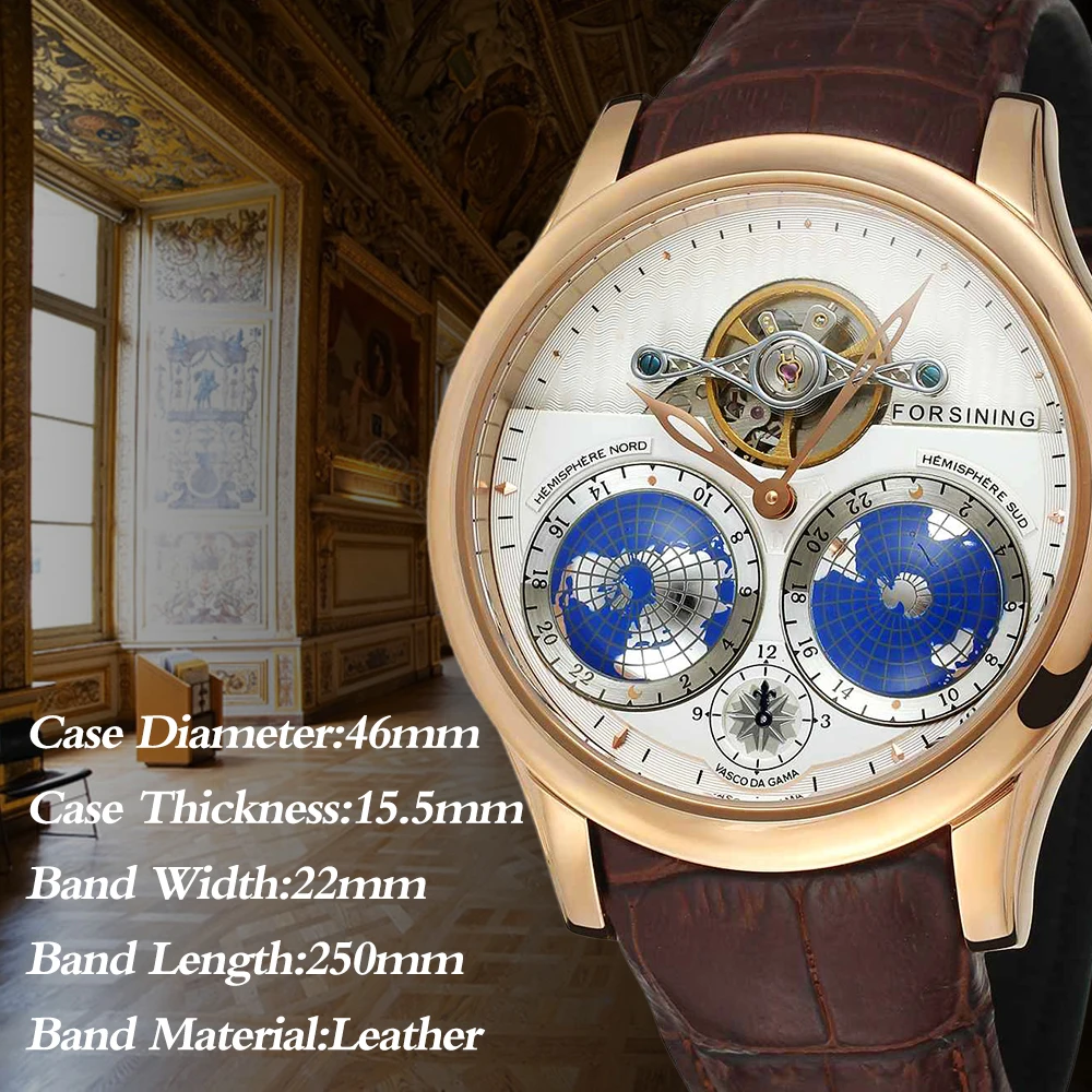 Forsining Earth Real Tourbillion розовое золото классические мульти ди Мужские