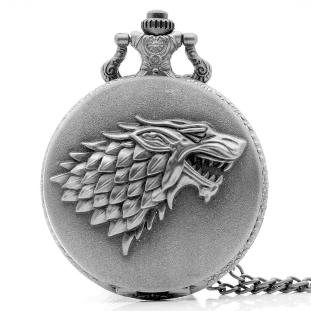 Серебристо Серые Зимние часы Winterfell: кварцевые карманные с эмблемой дома Starks Family