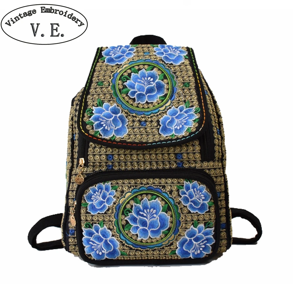 Женский Национальный Цветочный рюкзак Этническая ВЫШИТАЯ Холщовая Сумка на