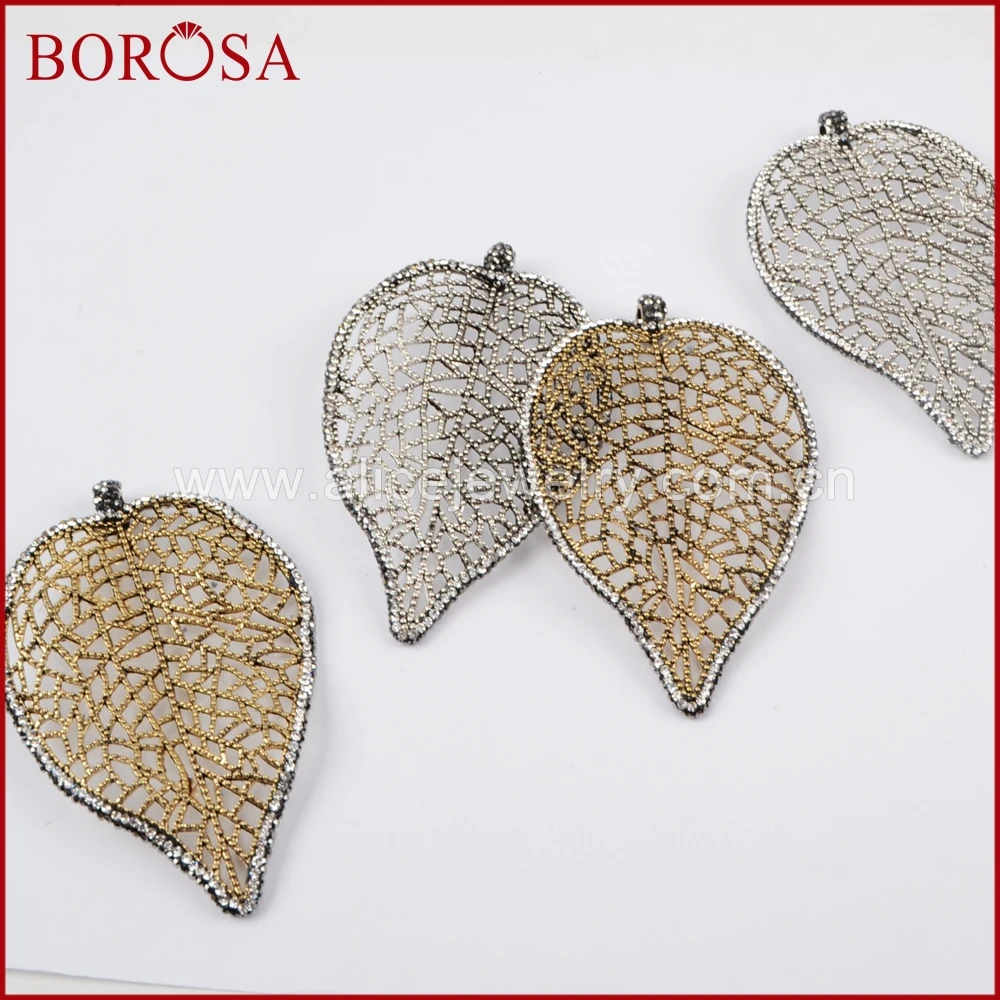 BOROSA Drusy золотой цвет или серебряный оставляет форму ажурный Шарм кристалл паве