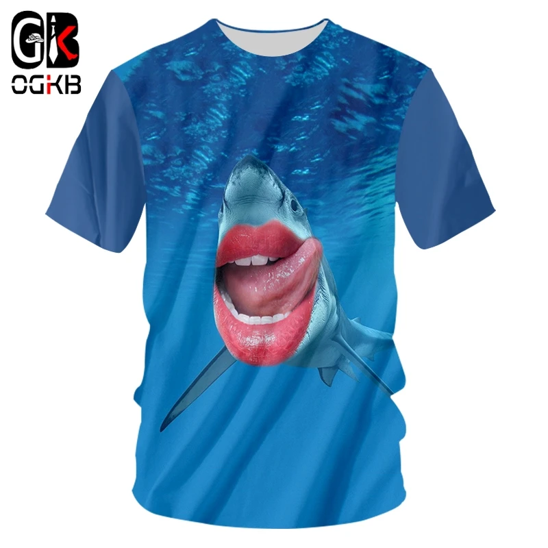 OGKB Сексуальная Акула 3D мужская повседневная Уличная одежда с круглым вырезом