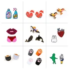 2-4 шт.компл. КИТ Акула кошачья лапа дятел лиса мультфильм Броши в виде животных эмаль булавки спрей булавки куртки для детей значки ювелирные изделия