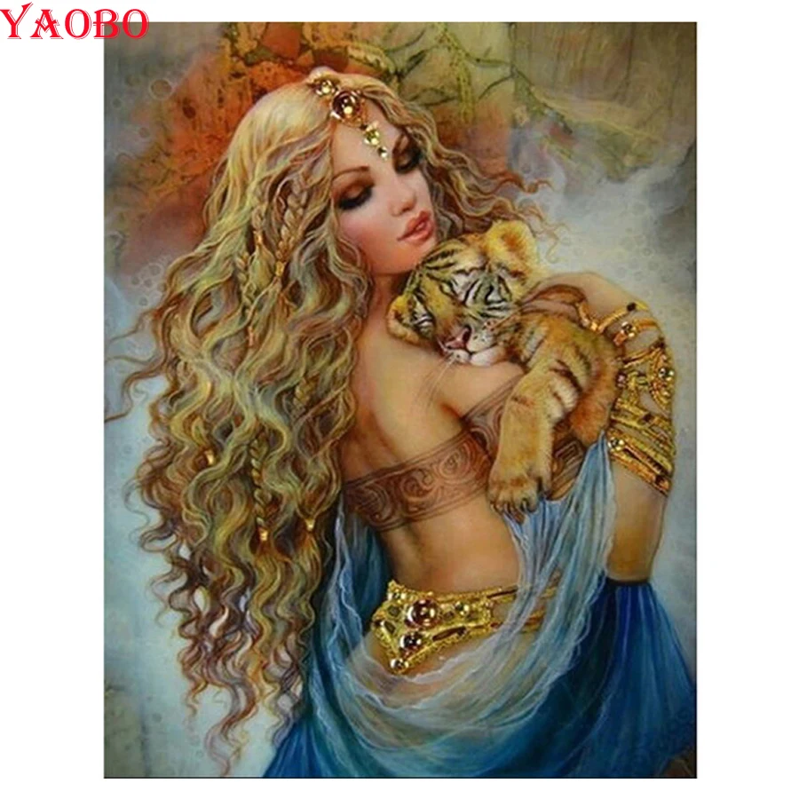 Diy Алмазная картина красота и тигр вышивка крестом полный квадратный Круглый