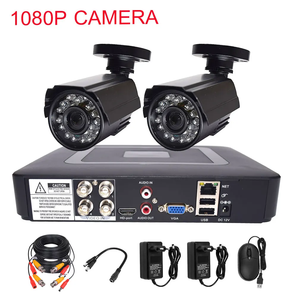 1080P camera kit Камера Безопасности cctv, комплект системы безопасности, видеонаблюдение, 2 камеры HD 720 P/1080 P 4ch dvr, камера наблюдения, водонепроницаемая, ночное видение - Цвет: 1080P camera kit