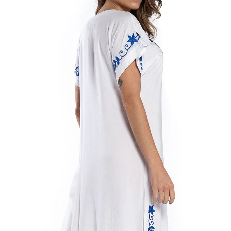 Пляжное платье Vestido парео длинное восточное халат накидка с вышивкой Летнее