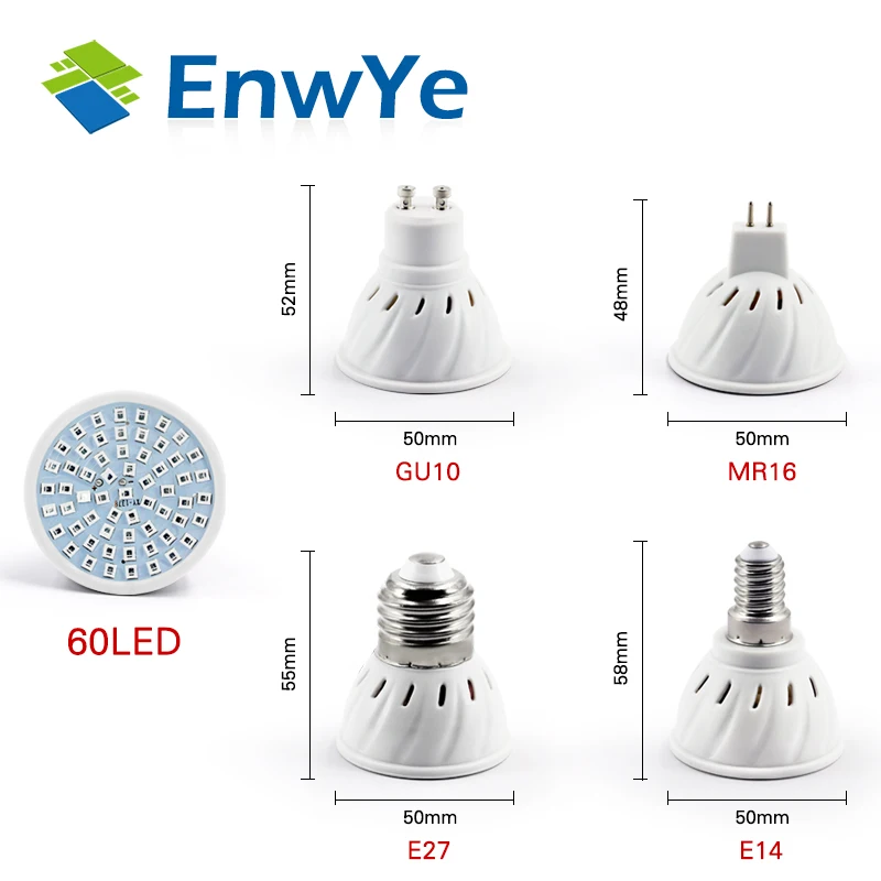 EnwYe светодиодный светильник для выращивания растений E27 E14 MR16 GU10 220V полный спектр комнатных растений лампа для растений Vegs гидропонная система растений