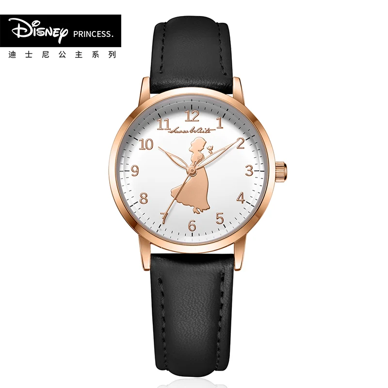 Disney официальный подлинный Белоснежка womenTop бренд кожа srtap Роскошные повседневные часы женские наручные часы Relogio Feminino подарок - Цвет: small black