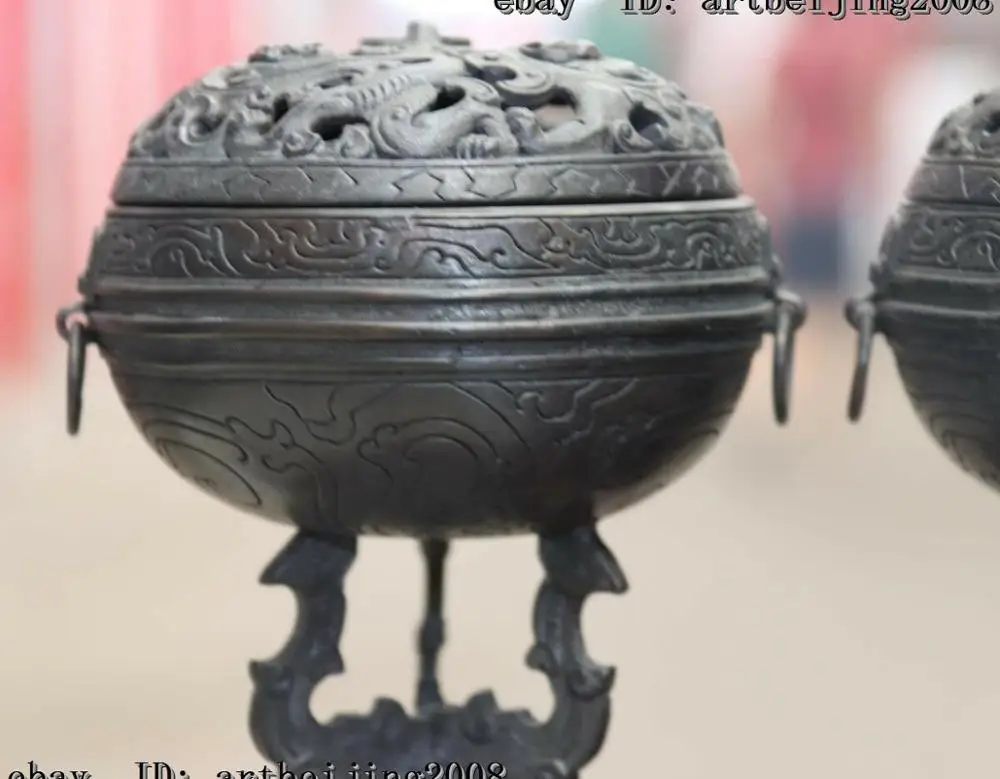 Китайская Медь Бронза Буддизм дворец Лаки собака Фу Собака Лев Дракон Курильница