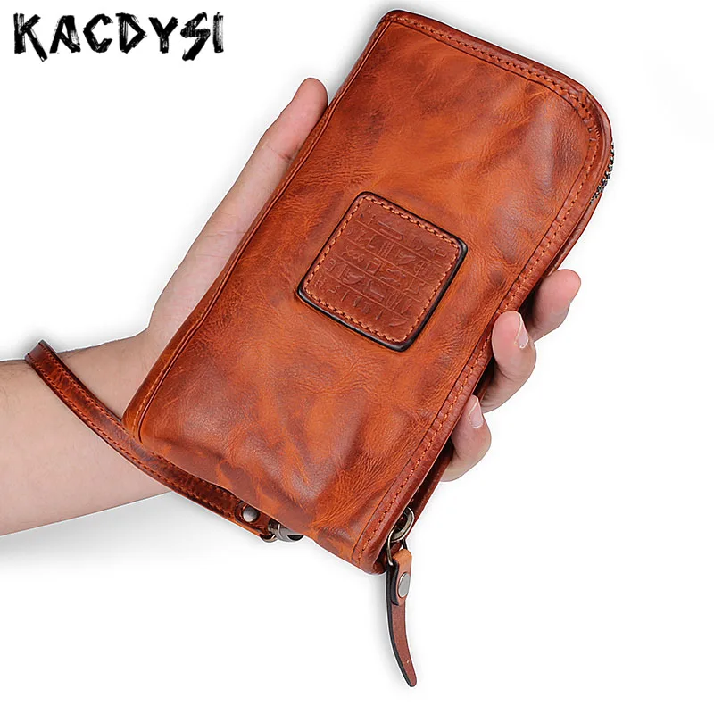 Дизайнерские Длинные мужские бумажники ручной работы из натуральной кожи