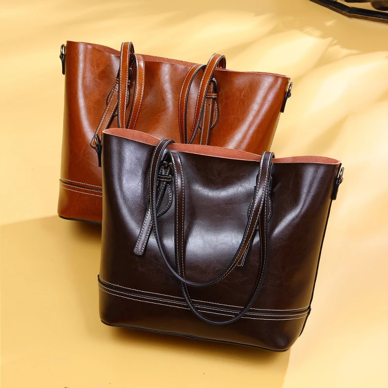 100% натуральная кожа ретро коричневая Женская сумка женская большая тоут для