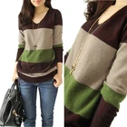 Женский кашемировый свитер с V-образным вырезом, осенне-зимний вязаный пуловер в полоску