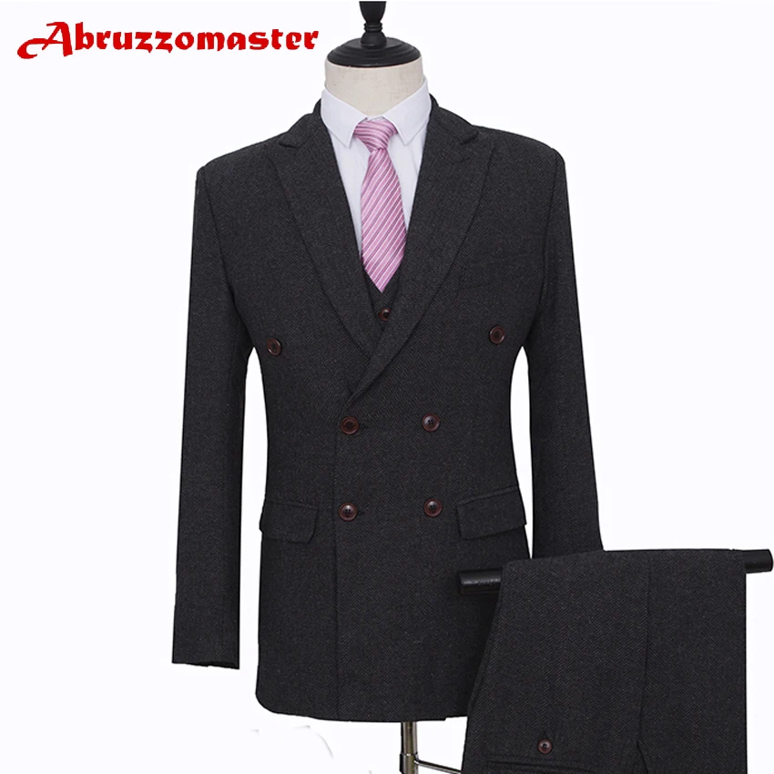 Black man Wedding Suits coat for Groom Tuxedos Harringbone Groomsman Suit 2 Style Man Suit Tailor Suit Blazer Jacket+pants+ves