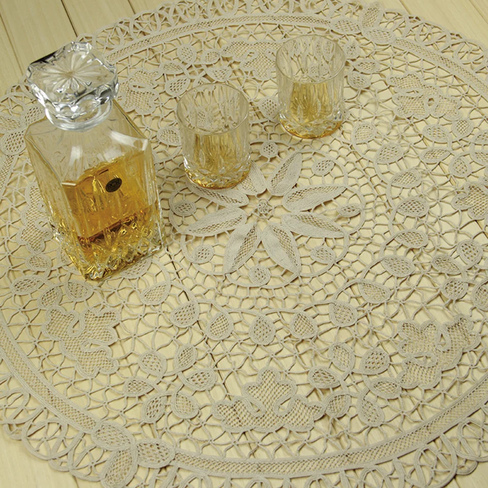 QUNYINGXIU Cotton Tuscany Lace Beige Tablecloth Handmade Classical Wedding Round Table Cover Tabelcloth 28*28 inch = 71*71 cm | Дом и сад
