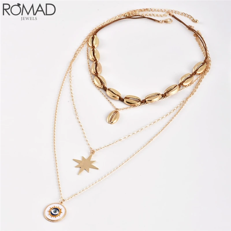 ROAMD ожерелье из морской раковины женское золотое ракушек чокер звезда длинная