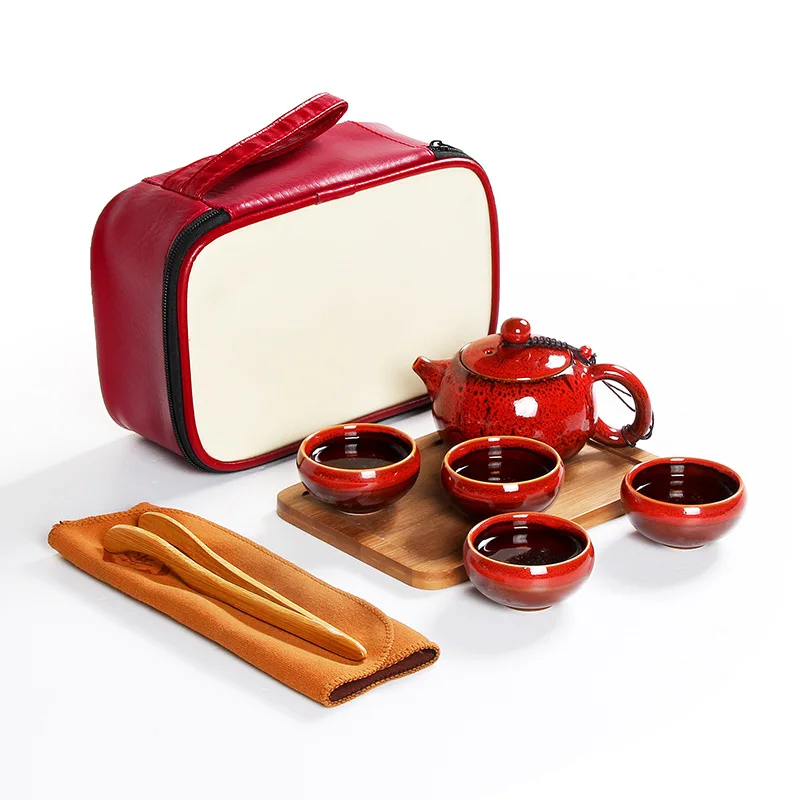 

Creative Outdoor Travel tea set Portable Chinese Kungfu Tea Set [1 Teapot + 4 Cups] with Tea Tray